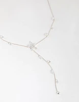 Silver Cubic Zirconia Flower Vine Y Necklace