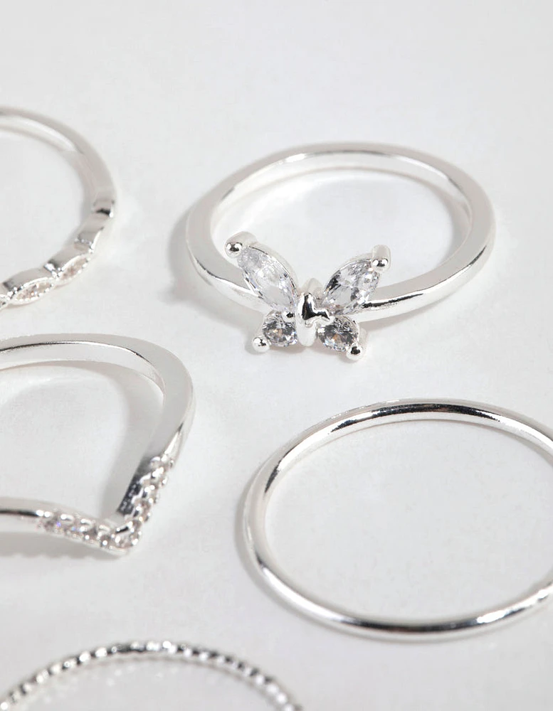 Silver Cubic Zirconia Butterfly Ring Pack