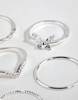 Silver Cubic Zirconia Butterfly Ring Pack