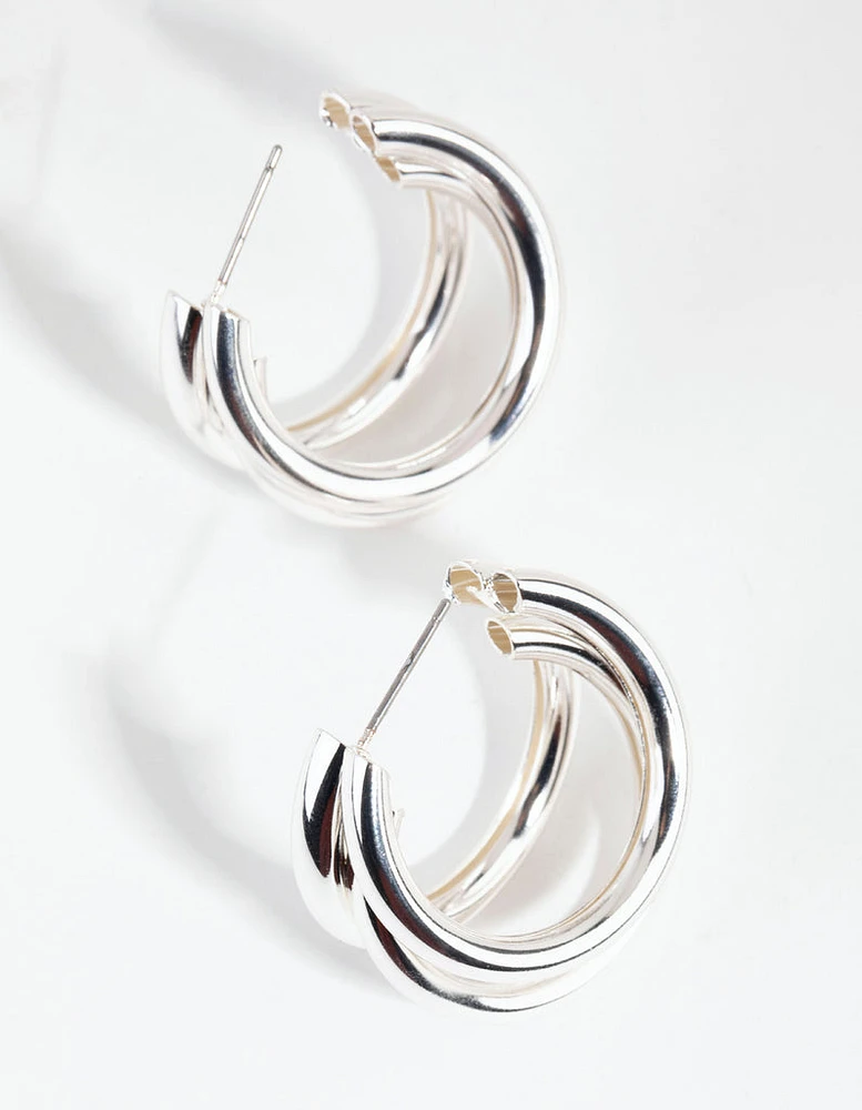 Silver Triple Loop Hoop Earrings