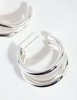 Silver Triple Loop Hoop Earrings