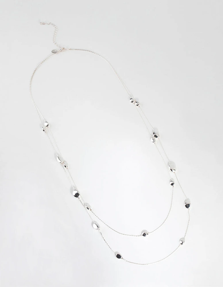 Silver Long Layered Station Necklace