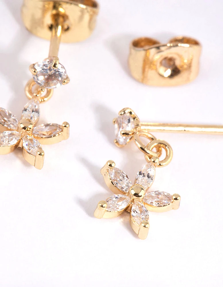 Gold Plated Surgical Steel Cubic Zirconia Flower Stud Earrings