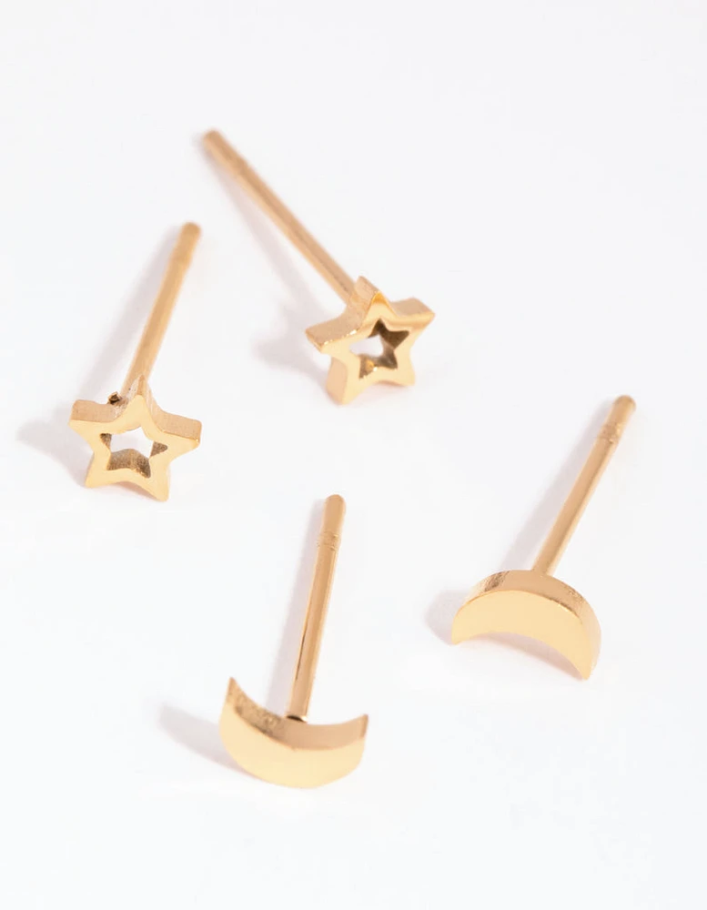 Gold Plated Surgical Steel Celestial Stud Earring Set