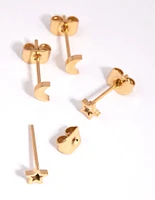 Gold Plated Surgical Steel Celestial Stud Earring Set