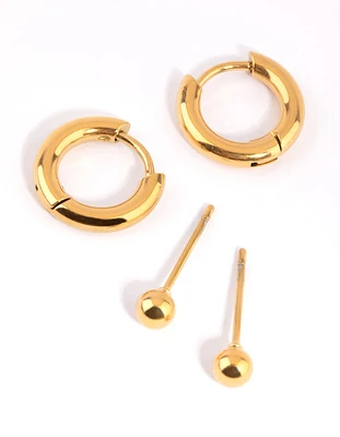 Gold Plated Surgical Steel Stud & Huggie Earring Set