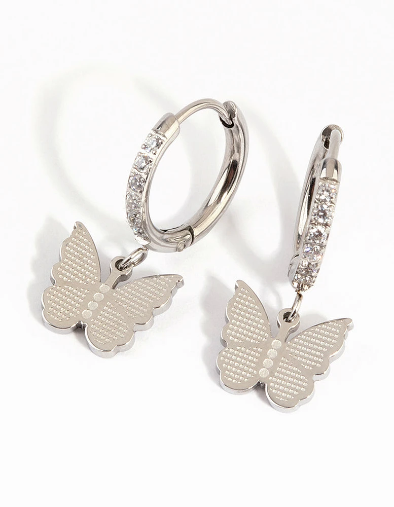 Surgical Steel Butterfly Charm Huggie Earrings