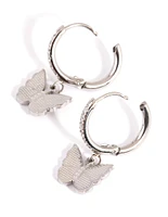 Surgical Steel Butterfly Charm Huggie Earrings