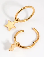 Gold Plated Surgical Steel Star Charm Sleeper Earrings