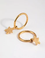 Gold Plated Surgical Steel Star Charm Sleeper Earrings