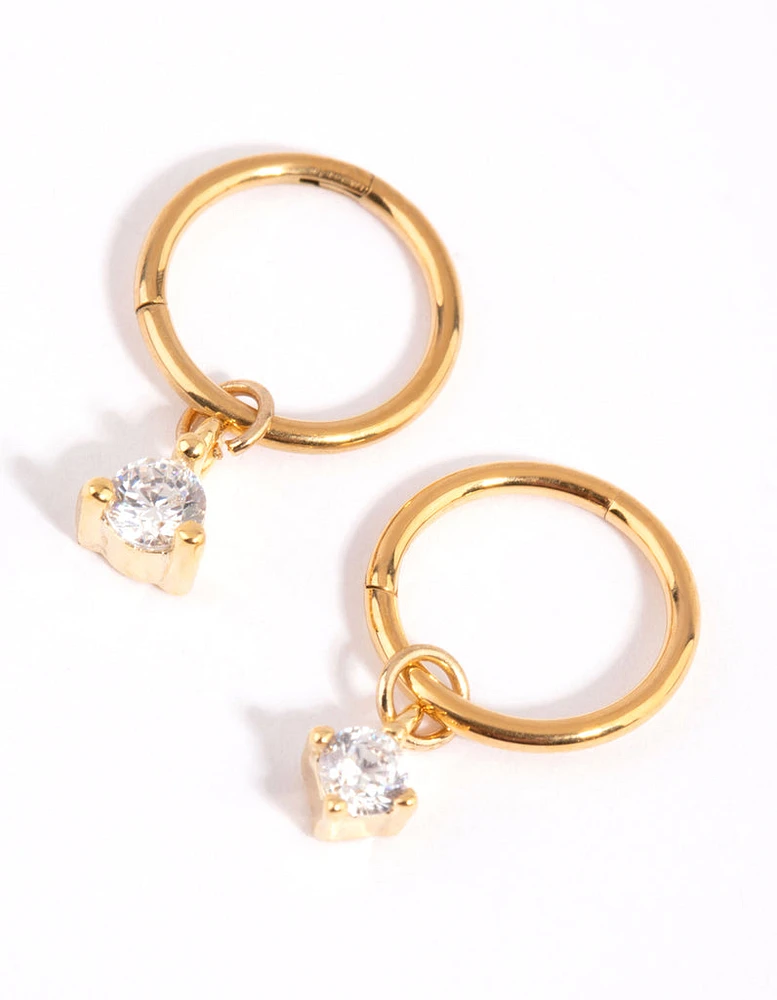 Gold Plated Surgical Steel Cubic Zirconia Charm Sleeper Earrings