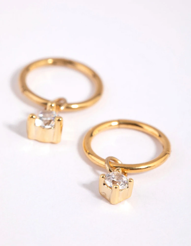 Gold Plated Surgical Steel Cubic Zirconia Charm Sleeper Earrings