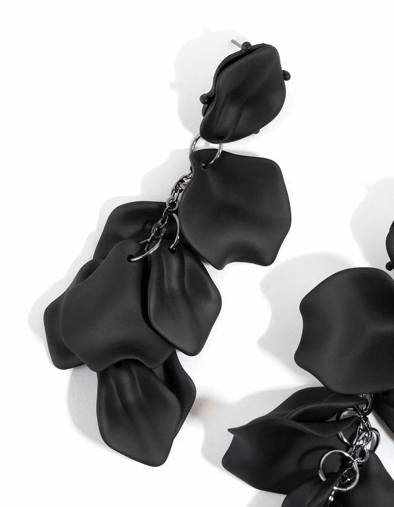 Matte Black Petal Drop Earrings