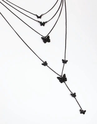 Matte Black Butterfly Layered Necklace