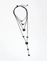 Matte Black Butterfly Layered Necklace
