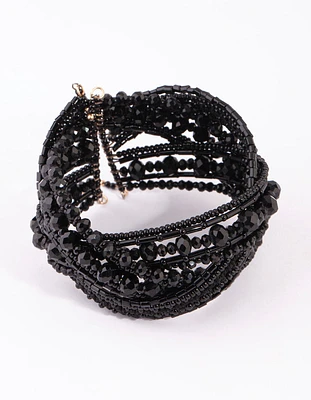 Matte Black Beaded Cuff Bangle