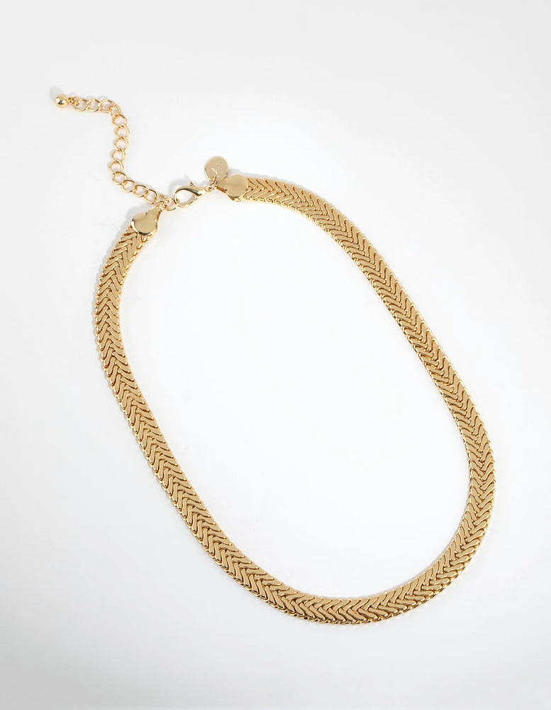 Gold Plated Flat Scaled Chain Necklace