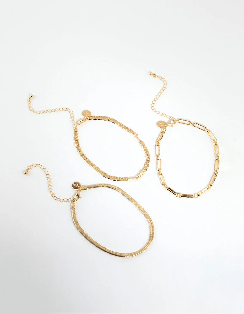 Gold Plated Mixed Chain Anklet Pack