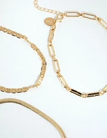 Gold Plated Mixed Chain Anklet Pack