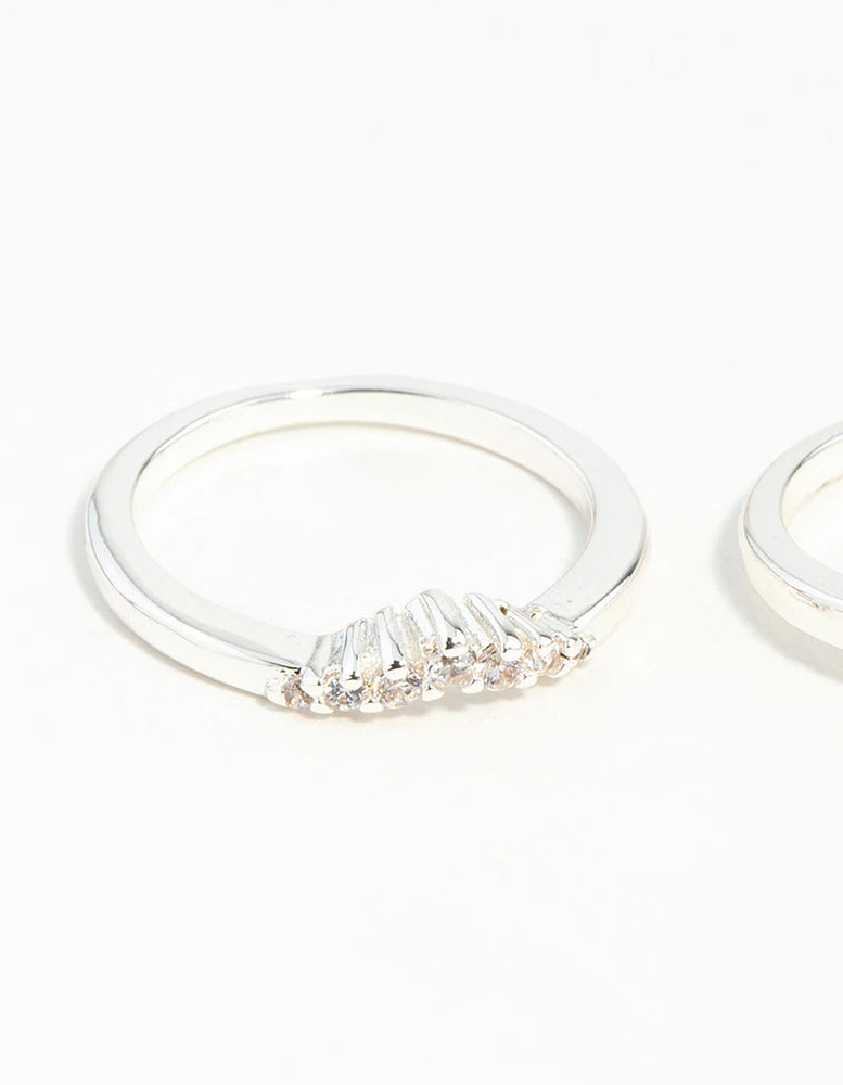 Silver Plated Round Cubic Zirconia Ring Set