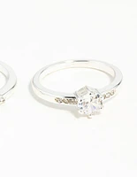 Silver Plated Round Cubic Zirconia Ring Set