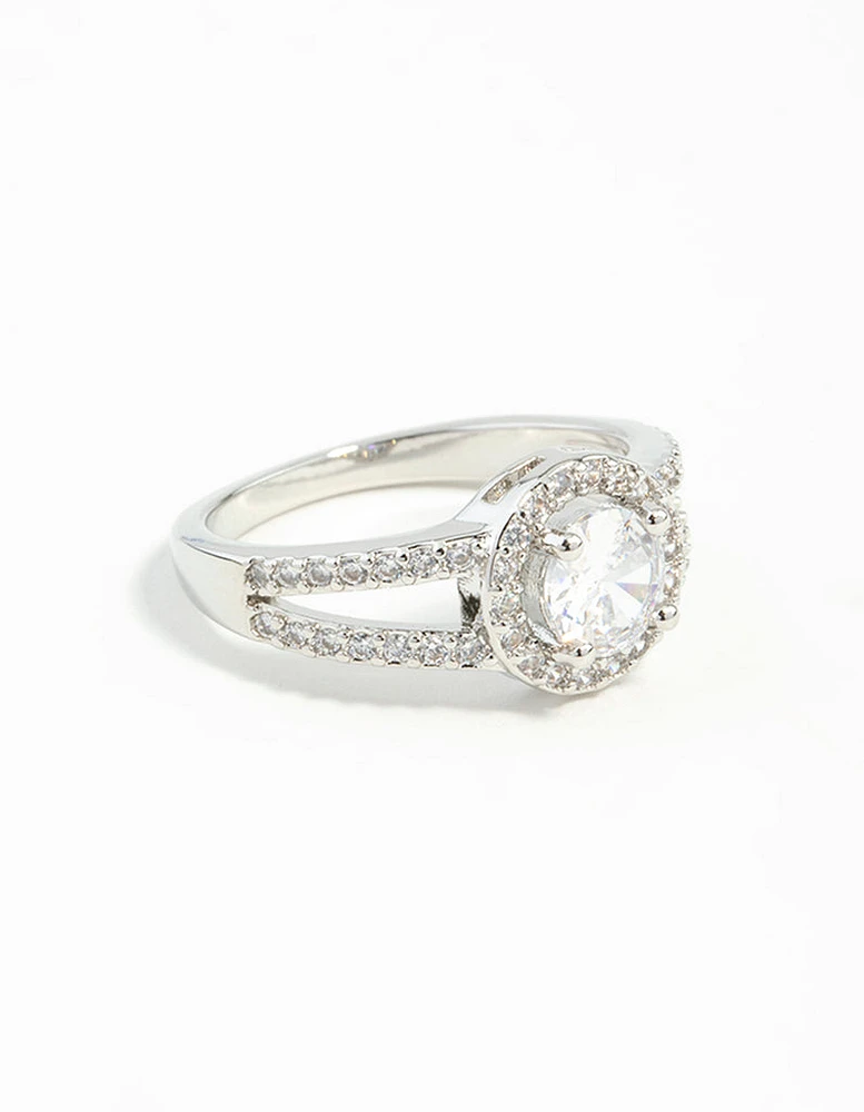 Silver Plated Cubic Zirconia Halo Ring