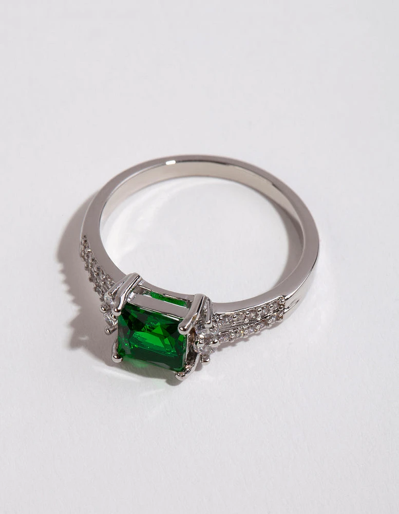 Silver Square Emerald Cubic Zirconia Ring