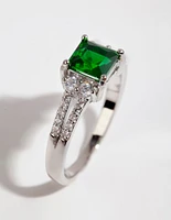 Silver Square Emerald Cubic Zirconia Ring