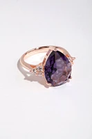 Rose Gold Pear Purple Cubic Zirconia Ring