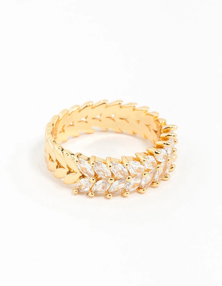 Gold Plated Navette Cubic Zirconia Layered Ring