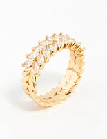 Gold Plated Navette Cubic Zirconia Layered Ring