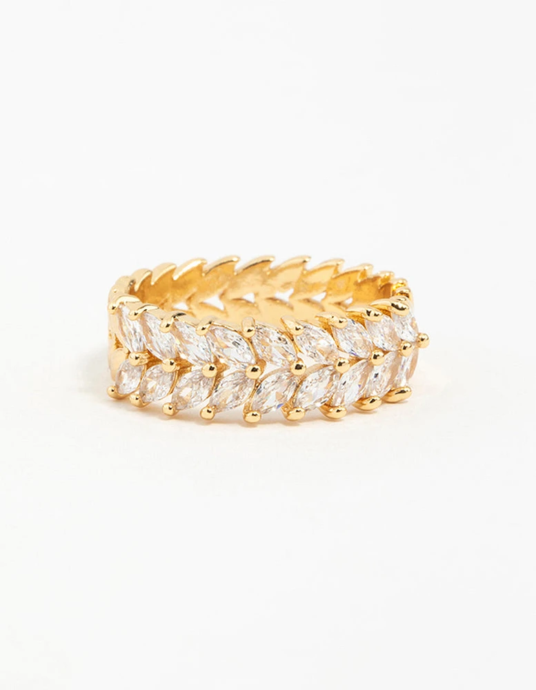 Gold Plated Navette Cubic Zirconia Layered Ring