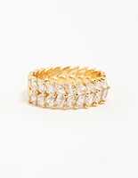 Gold Plated Navette Cubic Zirconia Layered Ring