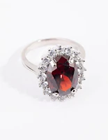 Silver Ruby Cubic Zirconia Oval Ring