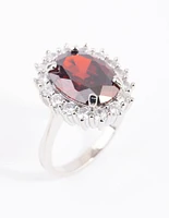 Rhodium Ruby Cubic Zirconia Oval Ring