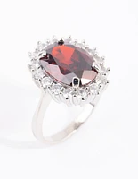 Silver Ruby Cubic Zirconia Oval Ring