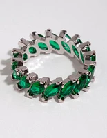 Rhodium Emerald Cubic Zirconia Navette Ring