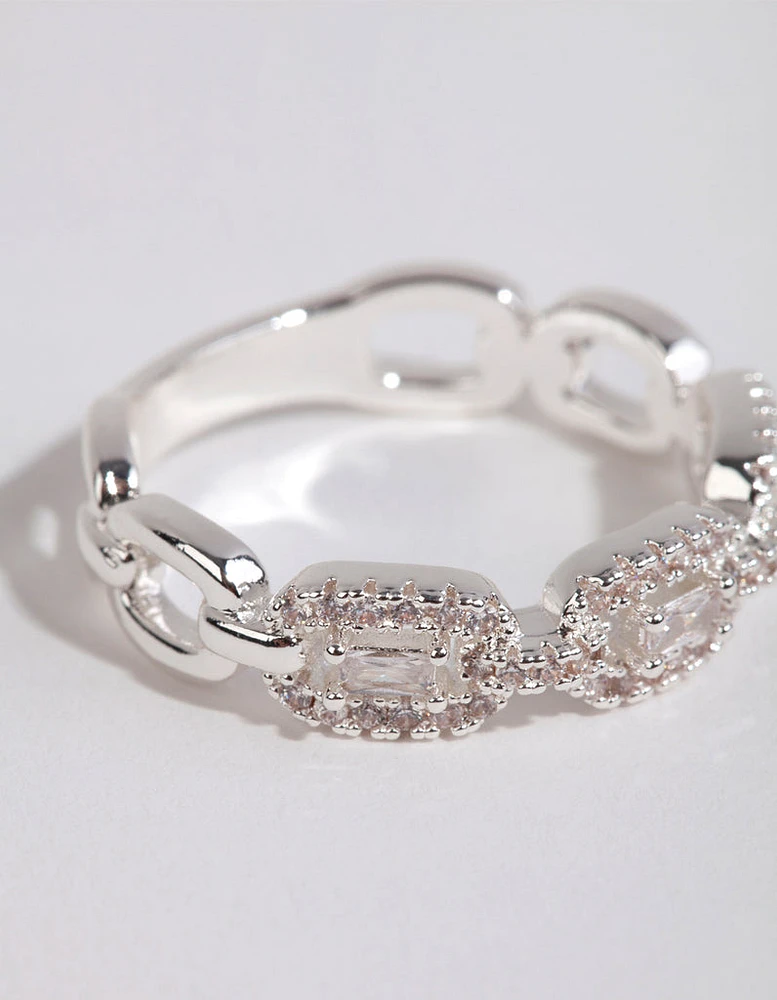 Silver Plated Cubic Zirconia Chain Ring