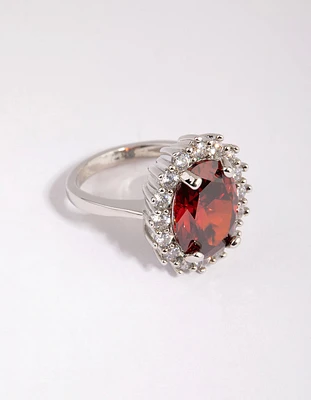 Silver Ruby Cubic Zirconia Oval Ring