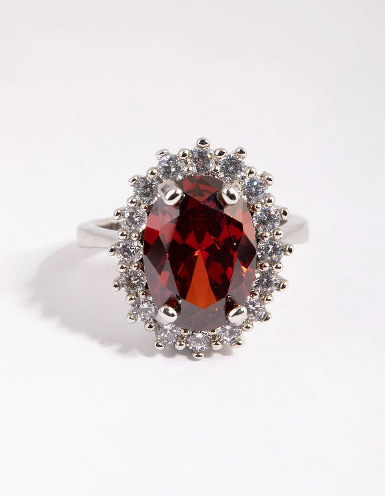 Silver Ruby Cubic Zirconia Oval Ring