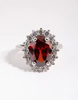 Silver Ruby Cubic Zirconia Oval Ring