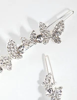 Silver Crystal Butterfly Clips