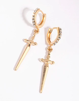 Gold Dagger Brass Huggie Earring