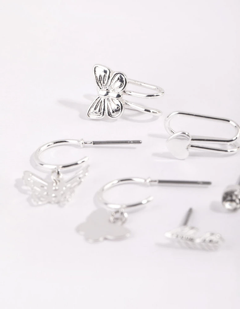 Silver Butterfly Ear Cuff Stack 6-Pack