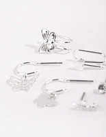 Silver Butterfly Ear Cuff Stack 6-Pack