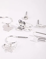 Silver Butterfly Ear Cuff Stack 6-Pack