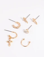 Gold Cross & Diamante Ear Cuff Stack 6-Pack