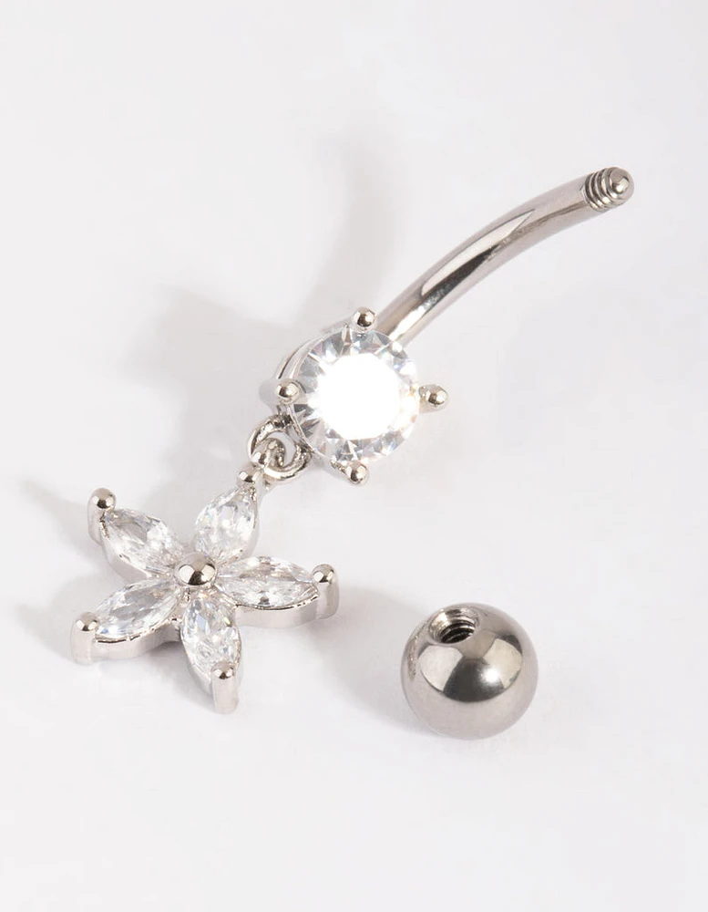 Surgical Steel Cubic Zirconia Flower Belly Bar