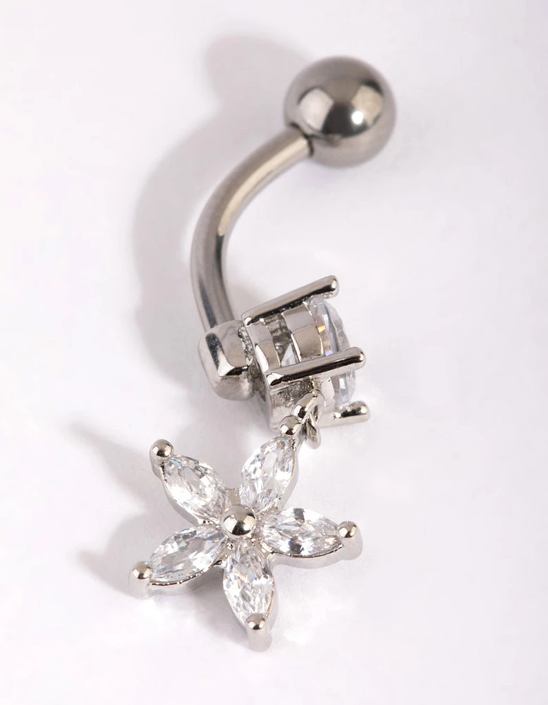 Surgical Steel Cubic Zirconia Flower Belly Bar