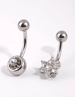 Surgical Steel Flower Diamante Belly Bar Set